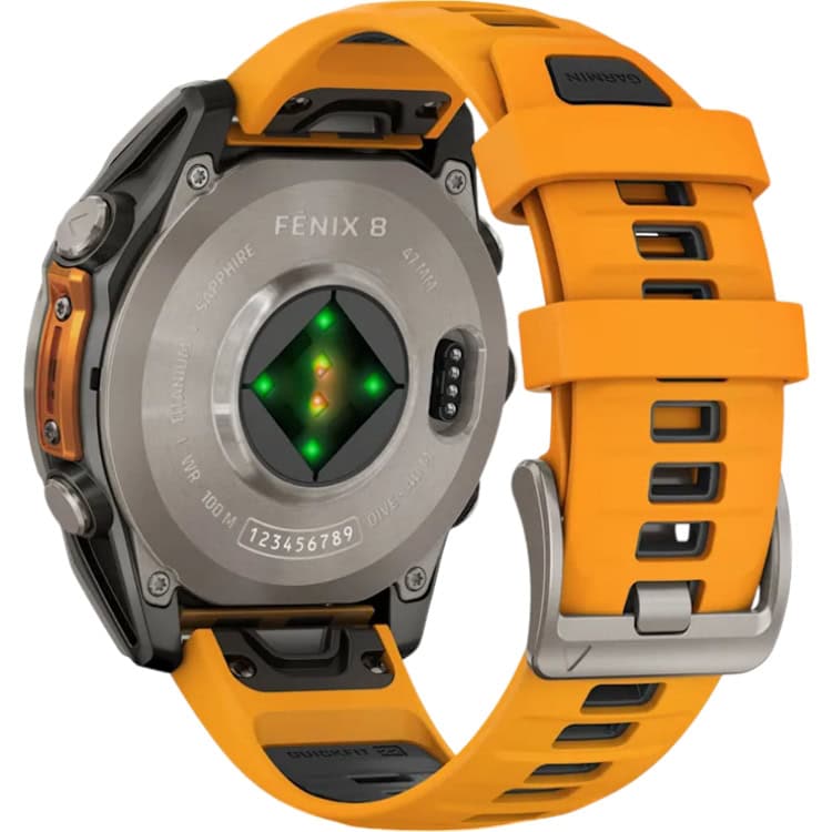 Смарт-часы Garmin Fenix 8 Amoled - 47 mm Sapphire, Титановый светло-серый, оранжевый силиконовый ремешок 4