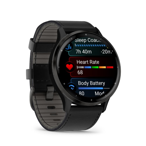 Смарт-часы Garmin Venu 3 - 45 mm, Черный, серый безель, серый кожаный ремешок - фото 3