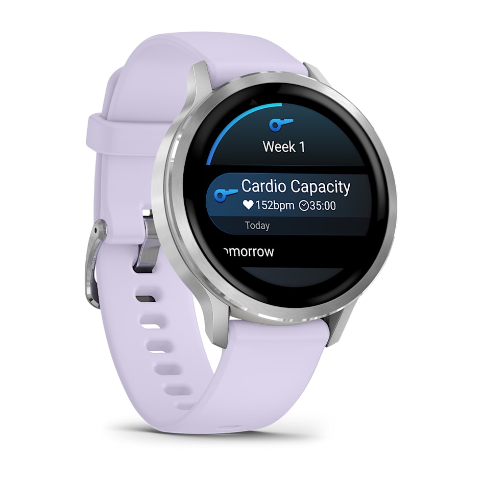 Смарт-часы Garmin Venu 4 - 41 mm, Серебристый, сиренево-голубой силиконовый ремешок - фото 3