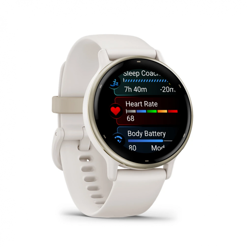 Смарт-часы Garmin Vivoactive 5 - 42 mm, цвета Слоновой кости, золотистый безель, бежевый силиконовый ремешок - фото 3