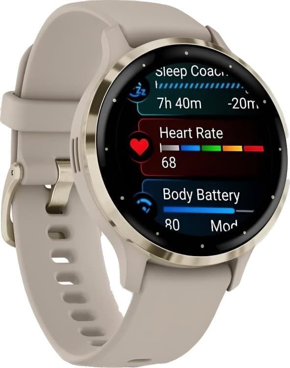 Смарт-часы Garmin Venu 3S - 41 mm, цвет "Французский серый" с золотистым безелем, бежевый ремешок - фото 3