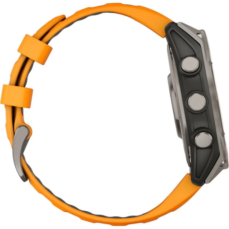 Смарт-часы Garmin Fenix 8 Amoled - 47 mm Sapphire, Титановый светло-серый, оранжевый силиконовый ремешок - фото 3