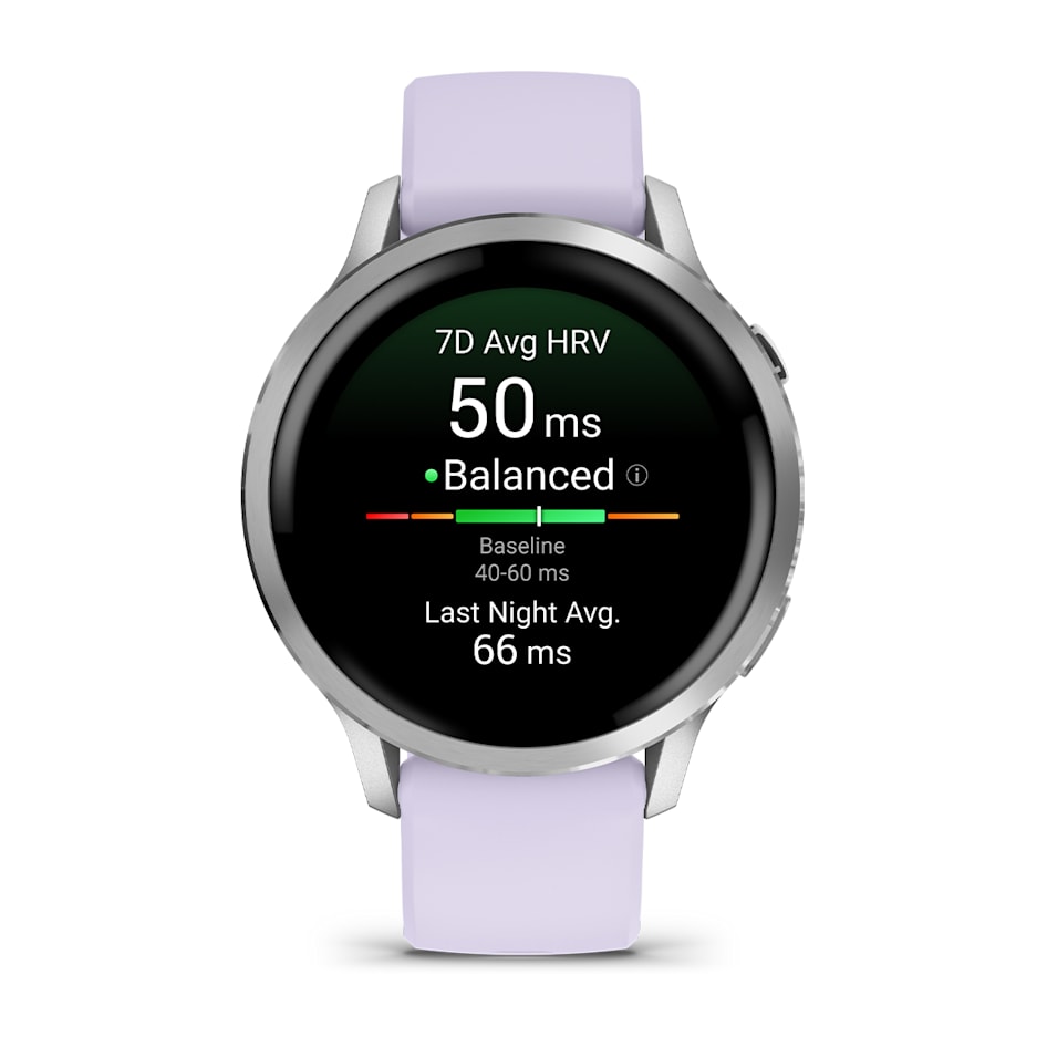 Смарт-часы Garmin Venu 4 - 41 mm, Серебристый, сиренево-голубой силиконовый ремешок - фото 2