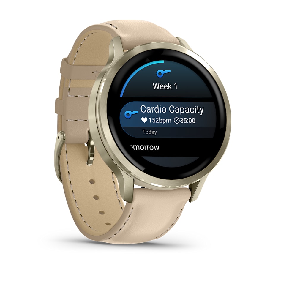 Смарт-часы Garmin Venu 4 - 41 mm, Лунно-золотистый, кожаный ремешок песочного цвета - фото 3