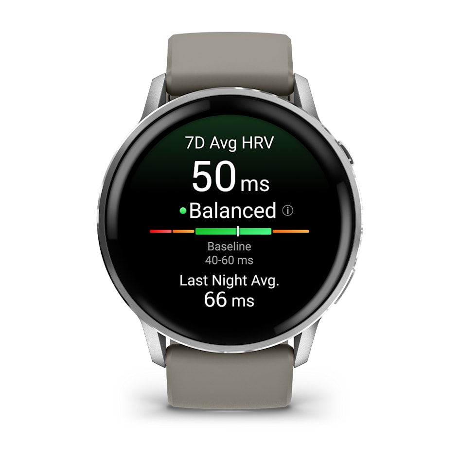Смарт-часы Garmin Venu 4 - 45 mm, Серебристый, серый силиконовый ремешок 2