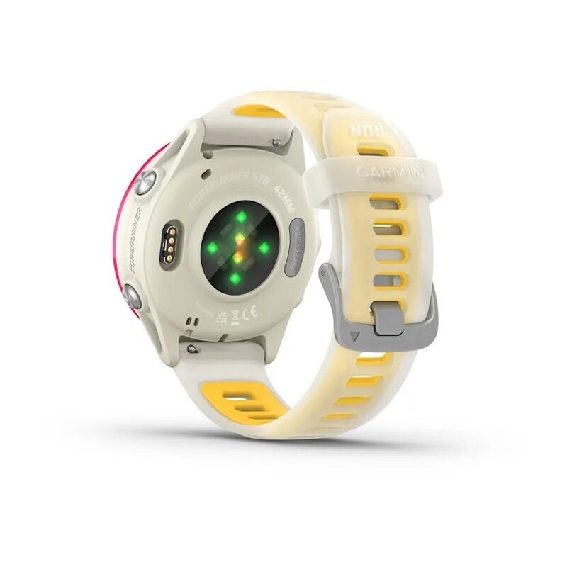 Смарт-часы Garmin Forerunner 570 - 42 mm, Малиновый алюминий с желто-белым ремешком 5