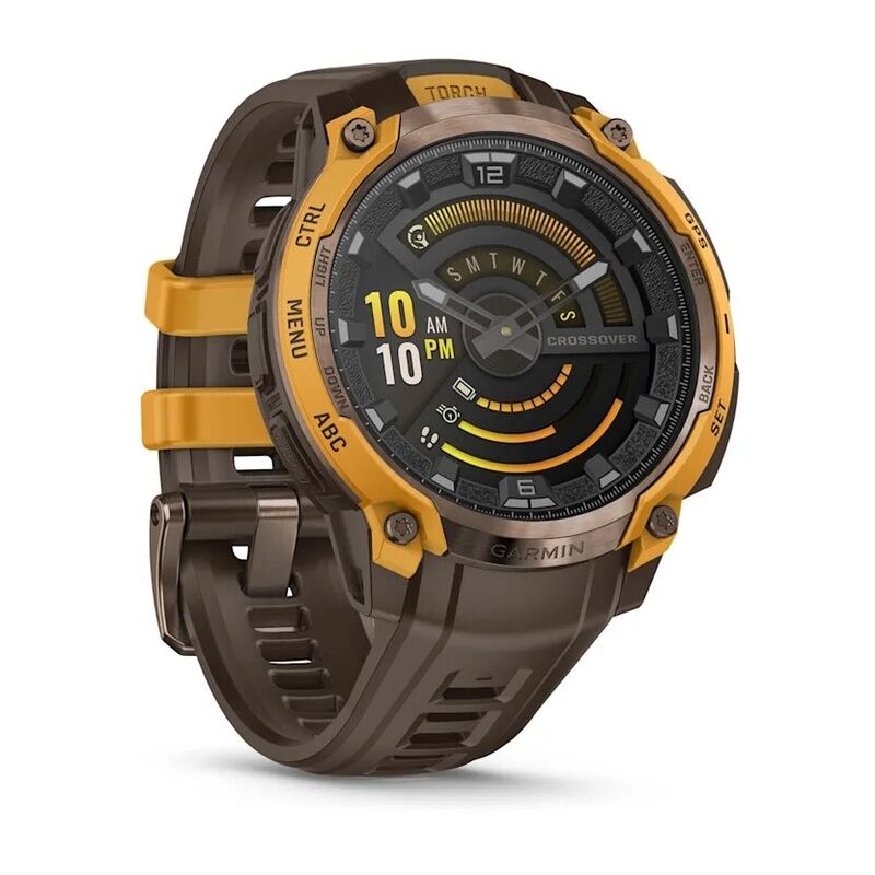 Смарт-часы Garmin Instinct Crossover Amoled - 46 mm, Бронзовый, светло-коричневый силиконовый ремешок - фото 3