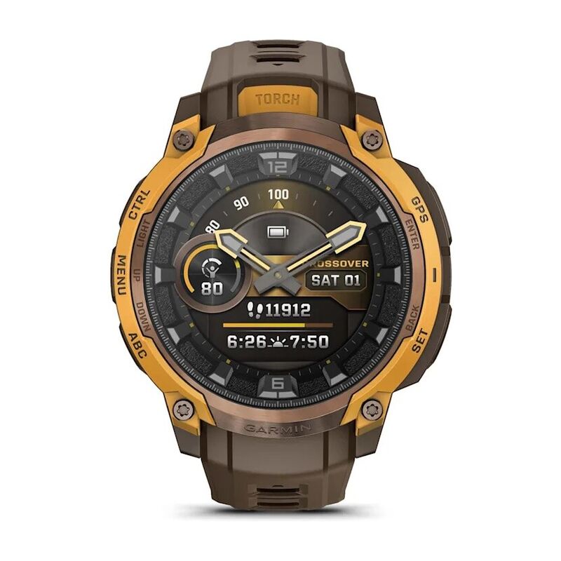 Смарт-часы Garmin Instinct Crossover Amoled - 46 mm, Бронзовый, светло-коричневый силиконовый ремешок - фото 2