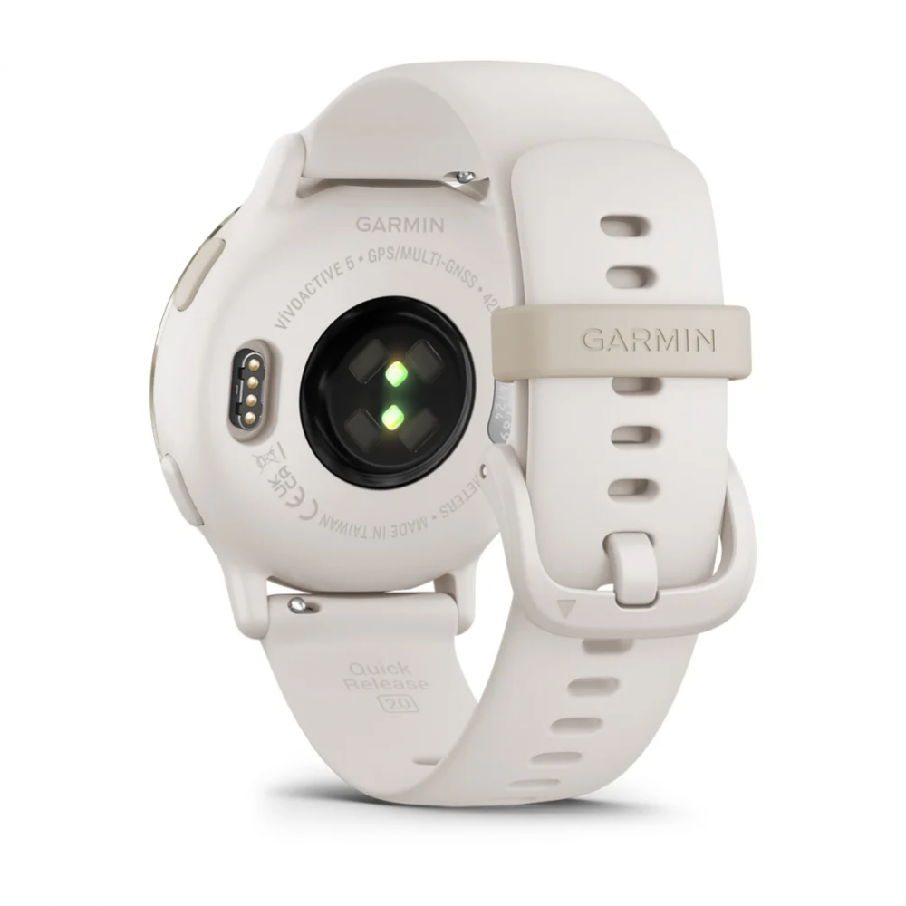 Смарт-часы Garmin Vivoactive 5 - 42 mm, цвета Слоновой кости, золотистый безель, бежевый силиконовый ремешок 6
