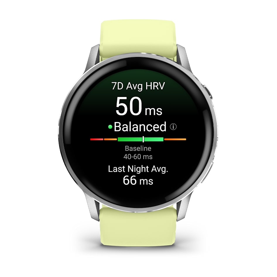 Смарт-часы Garmin Venu 4 - 45 mm, Серебристый , лимонный силиконовый ремешок - фото 2
