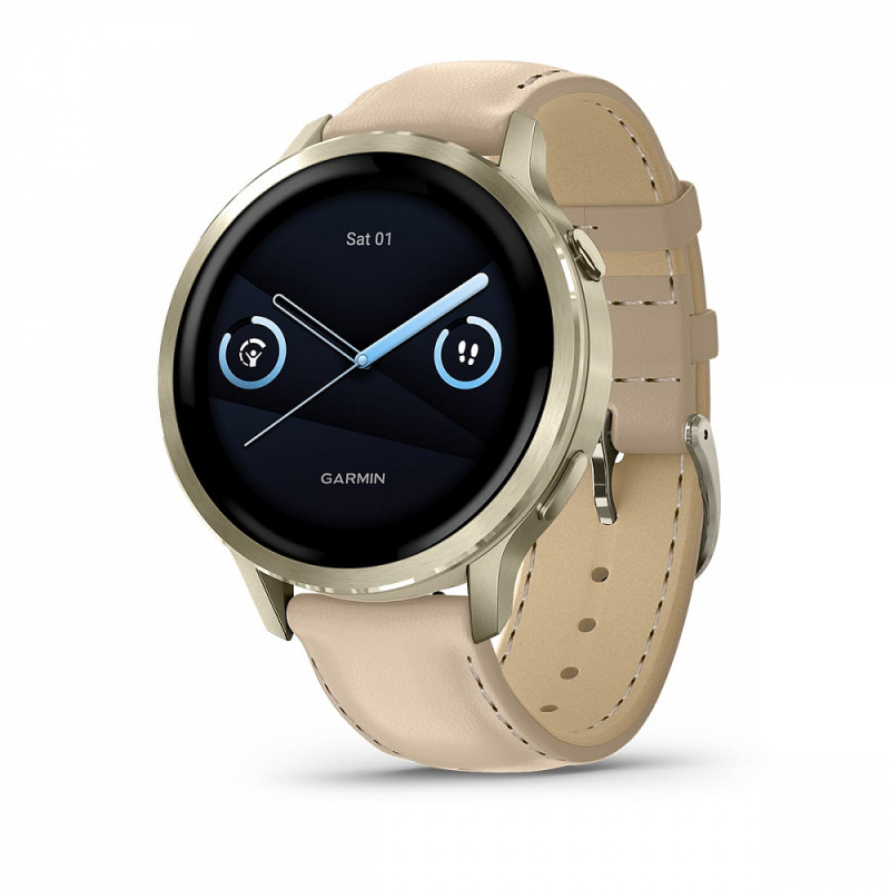 Смарт-часы Garmin Venu 4 - 41 mm, Лунно-золотистый, кожаный ремешок песочного цвета