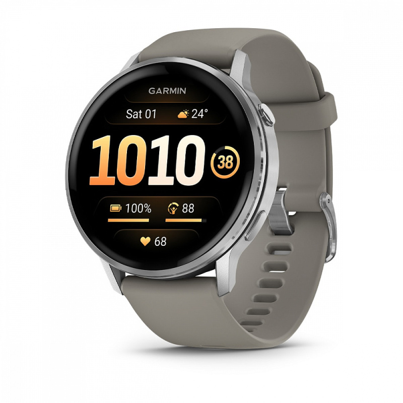 Смарт-часы Garmin Venu 4 - 45 mm, Серебристый, серый силиконовый ремешок