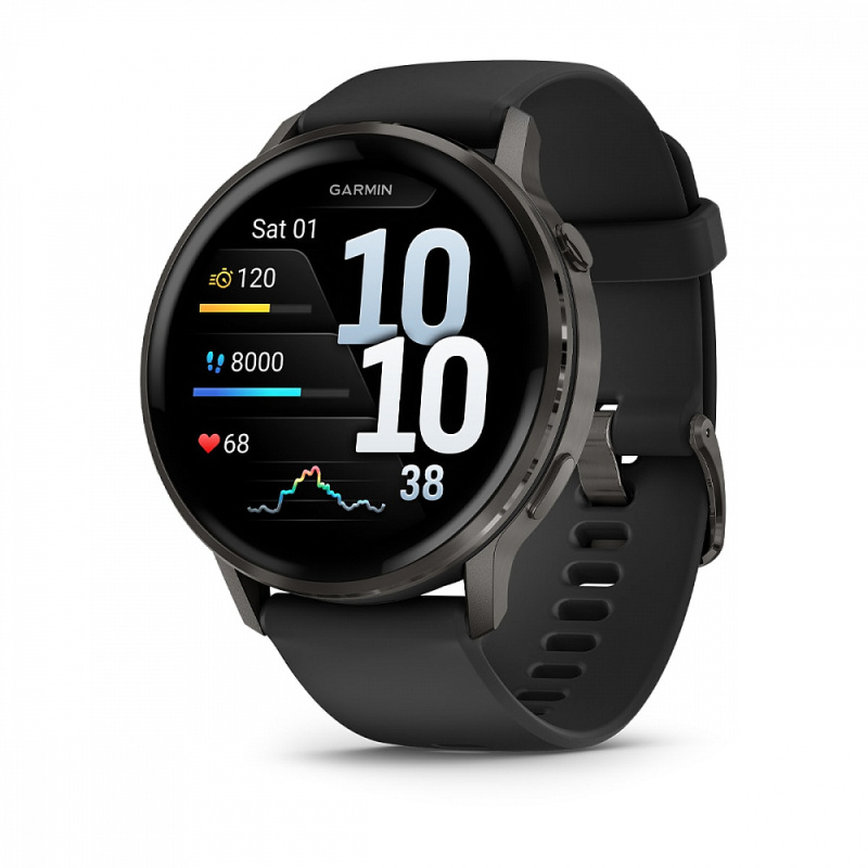 Смарт-часы Garmin Venu 4 - 45 mm, Темно-серый, черный силиконовый ремешок