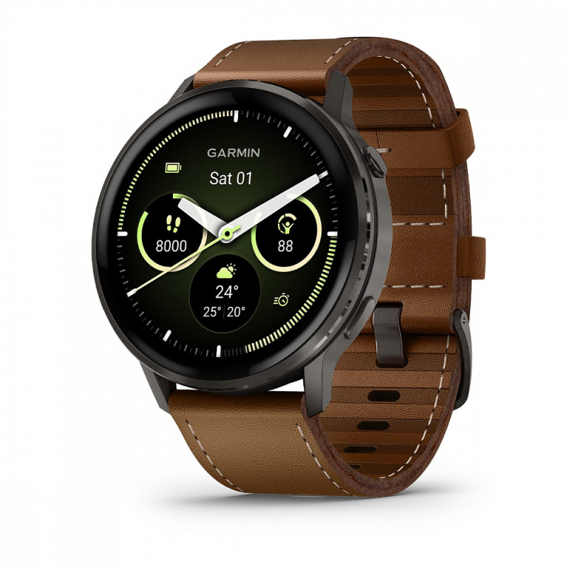 Смарт-часы Garmin Venu 4 - 45 mm, Темно-серый, коричневый кожаный ремешок