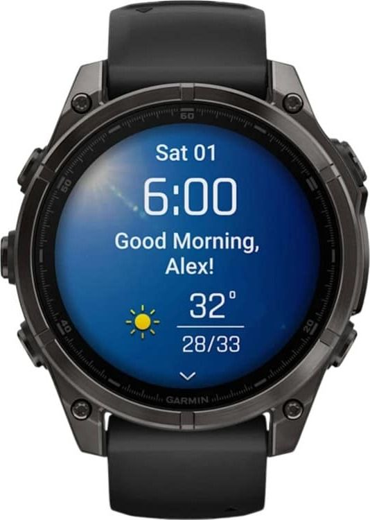 Смарт-часы Garmin Fenix 8 Amoled - 47 mm Sapphire, Угольно-серый с DLC-покрытием, пепельно-черный силиконовый ремешок - фото 2