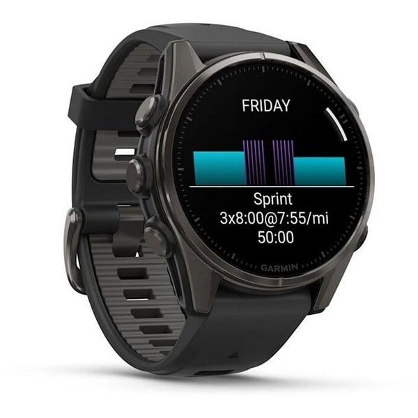 Смарт-часы Garmin Fenix 8 Amoled - 43 mm, Угольно-серый с DLC-покрытием, пепельно-серый силиконовый ремешок - фото 2
