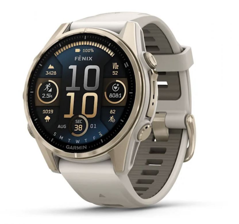 Смарт-часы Garmin Fenix 8 Amoled - 43 mm, Золотистый, дымчато-серый силиконовый ремешок