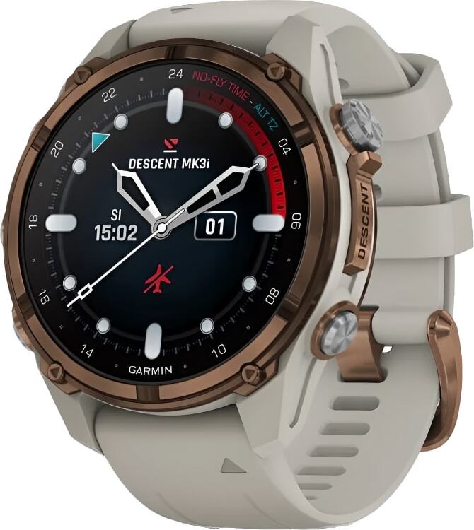 Смарт-часы Garmin Descent Mk3i - 43 mm, Титановый, бронзовый безель с PVD-покрытием, серый силиконовый ремешок