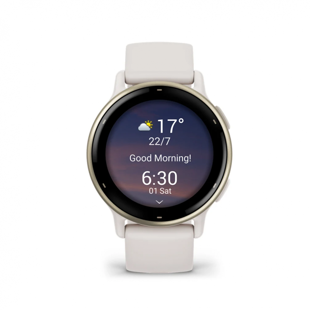 Смарт-часы Garmin Vivoactive 5 - 42 mm, цвета Слоновой кости, золотистый безель, бежевый силиконовый ремешок 4