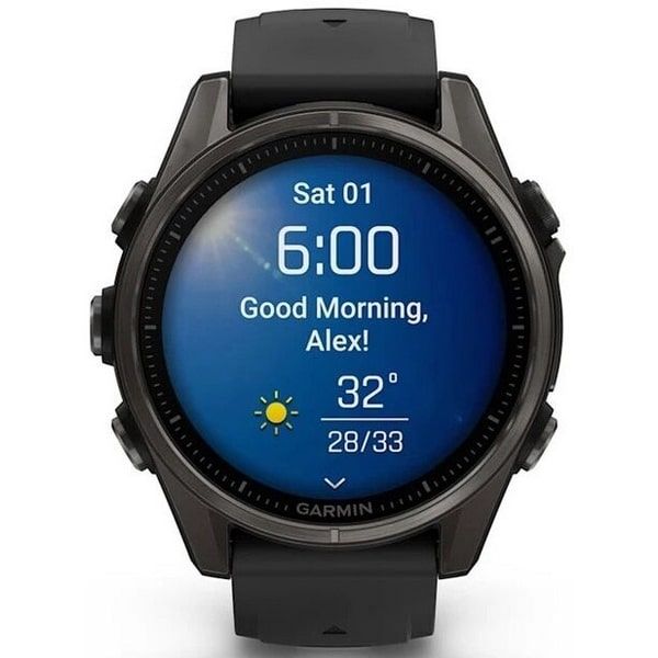Смарт-часы Garmin Fenix 8 Amoled - 43 mm, Угольно-серый с DLC-покрытием, пепельно-серый силиконовый ремешок - фото 3