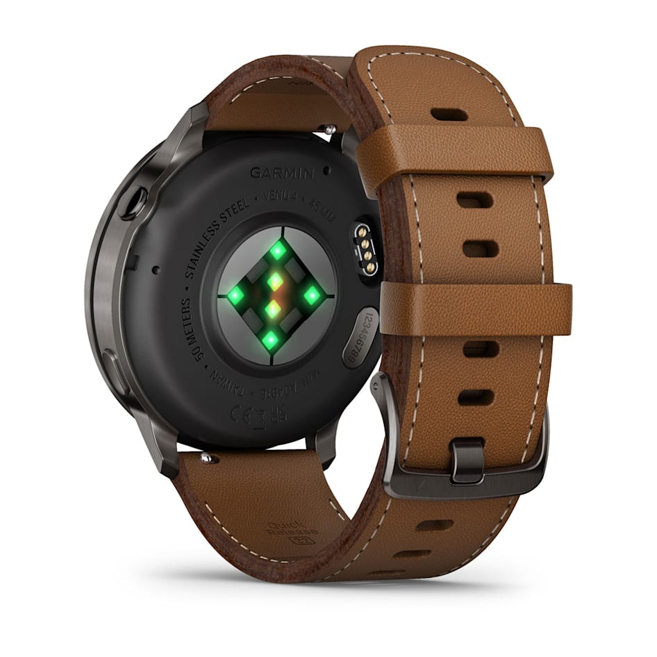 Смарт-часы Garmin Venu 4 - 45 mm, Темно-серый, коричневый кожаный ремешок 7