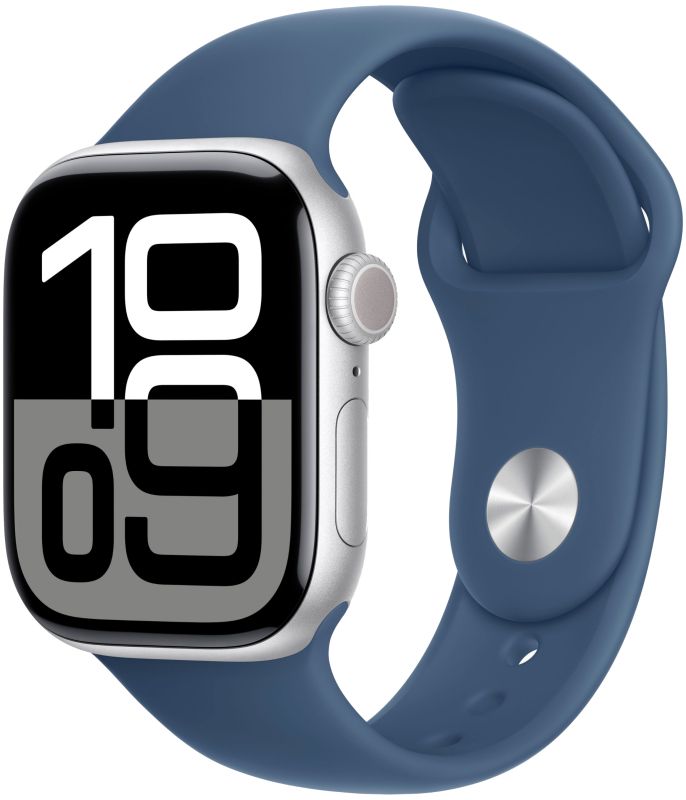 Смарт-часы Apple Watch S10 - 46 mm Алюминиевый корпус серебристый | ремешок Sport band | Синий деним, M/L