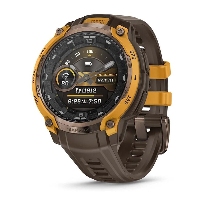 Смарт-часы Garmin Instinct Crossover Amoled - 46 mm, Бронзовый, светло-коричневый силиконовый ремешок