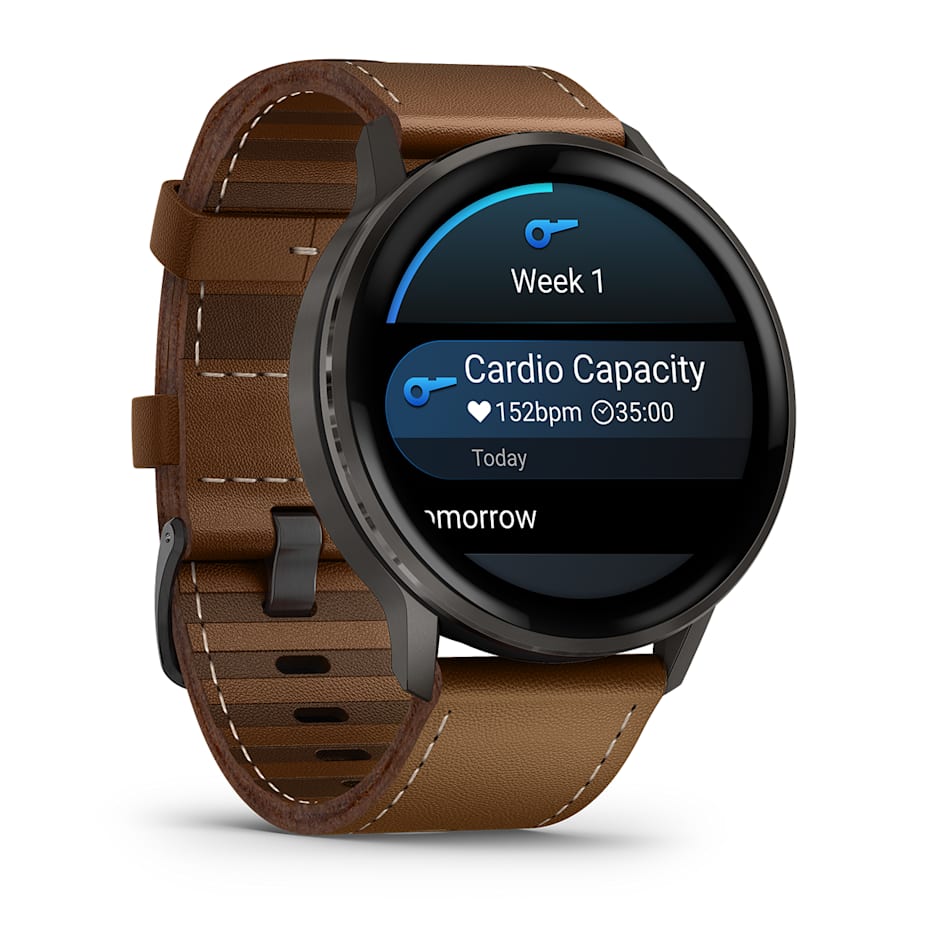 Смарт-часы Garmin Venu 4 - 45 mm, Темно-серый, коричневый кожаный ремешок - фото 3