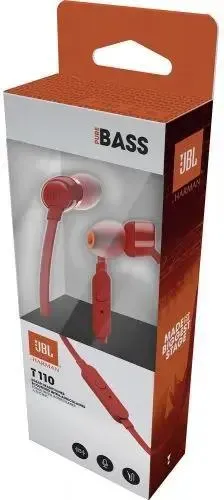 Наушники JBL Tune 110, 3.5 мм, внутриканальные, цвет Красный 7