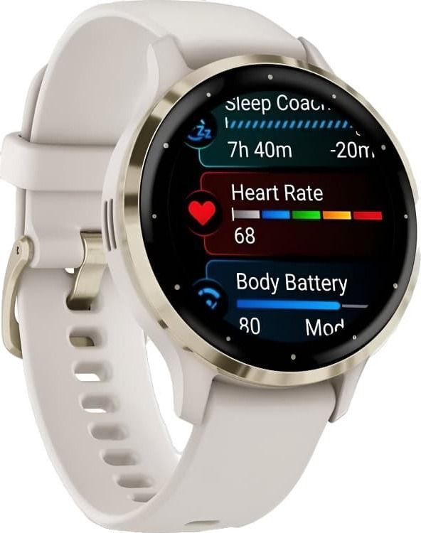 Смарт-часы Garmin Venu 3S - 41 mm, цвета Слоновой кости с золотистым безелем, бежевый ремешок - фото 3