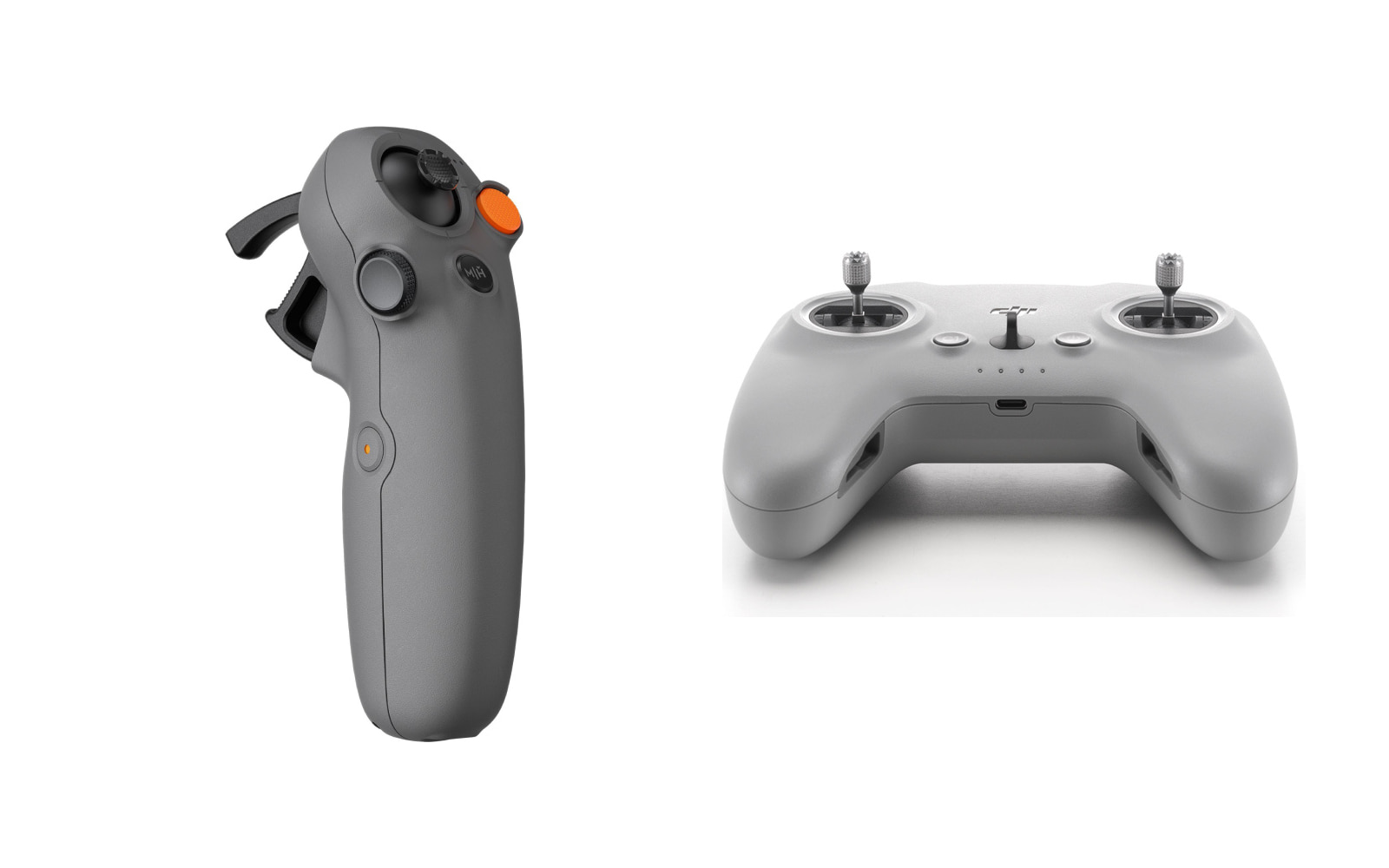 DJI RC Motion 3 и FPV Remote Controller 3 на белом фоне