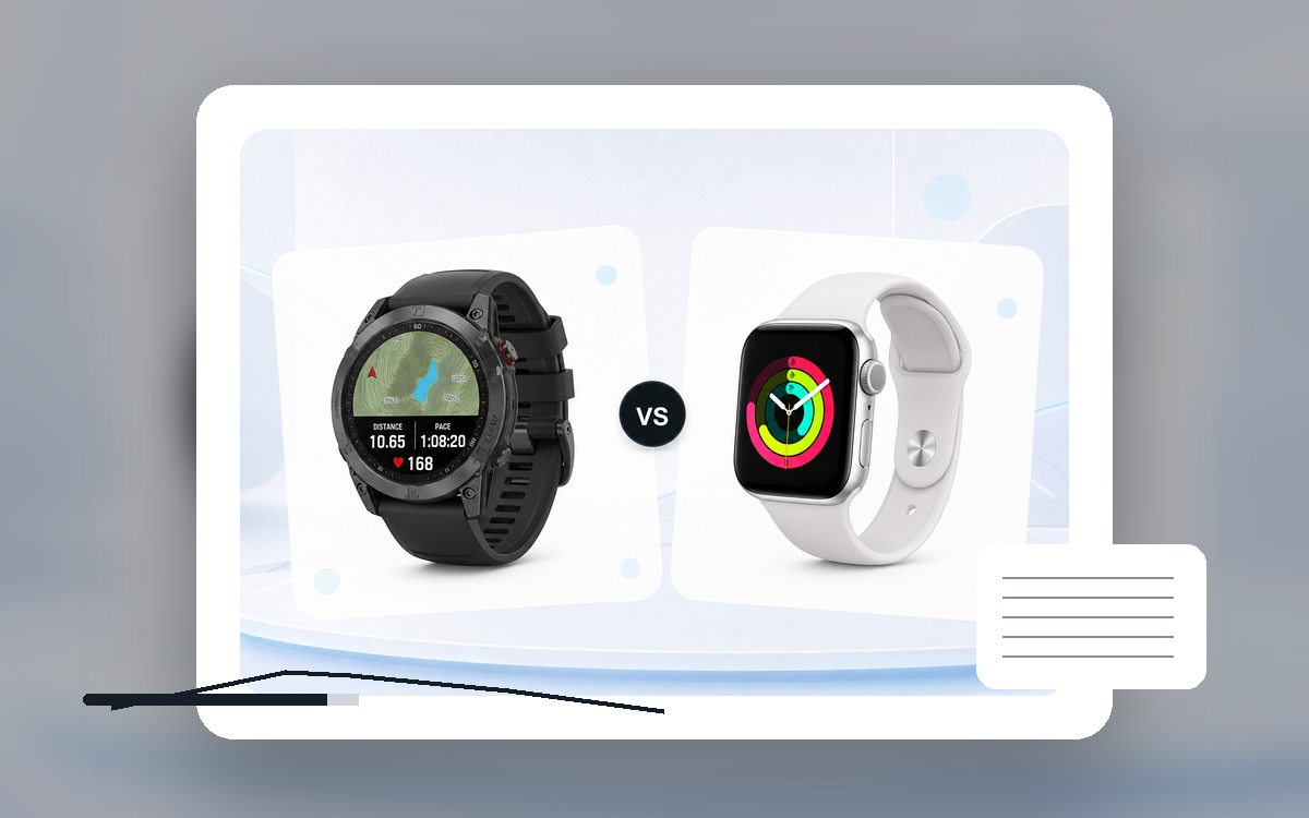 Garmin или Apple Watch: крупный план товара для выбора