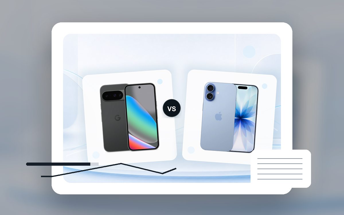 Google Pixel 10 или iPhone 17: крупный план товара для выбора