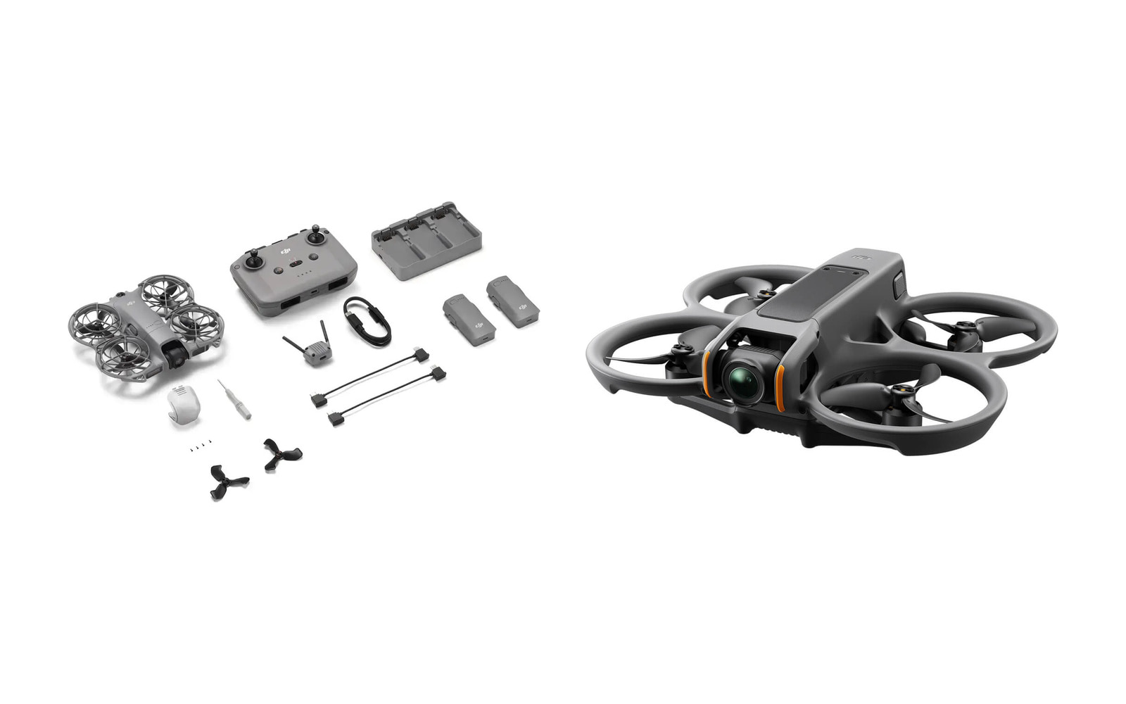 Комплект DJI перед проверкой на белом фоне